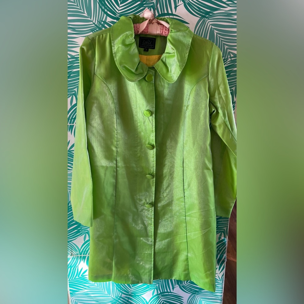 Mod Ubu pack your personality Jacket Peterpan collar Lime green satin sheen sz S